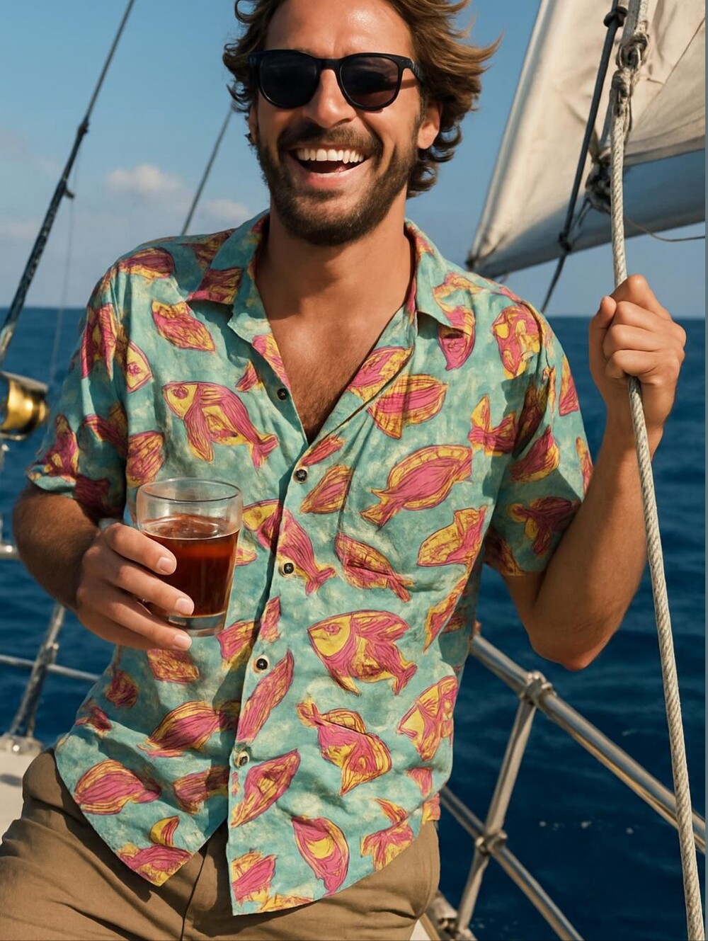 Royal Robbins Pastel Fish Print Button Down Shirt Shirt Retro Vacation Dad Vibe